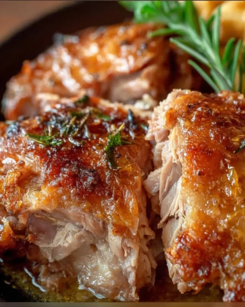 Delicious easy roasted turkey thighs served with herbs and spices