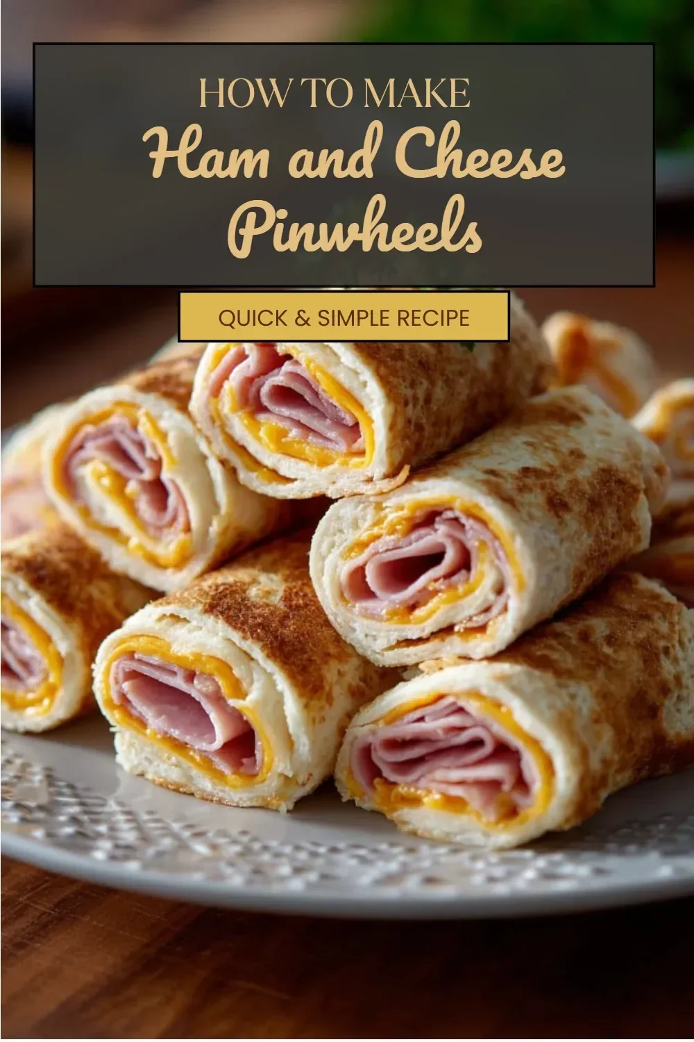 Delicious ham and cheese pinwheels served on a platter