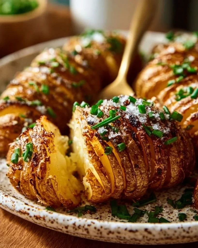 Deliciously baked Hasselback Potatoes topped with herbs and spices