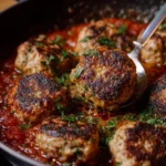Homemade Italian meatballs in marinara sauce served in a bowl