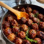 Delicious homestyle BBQ meatballs served with sauce on a platter
