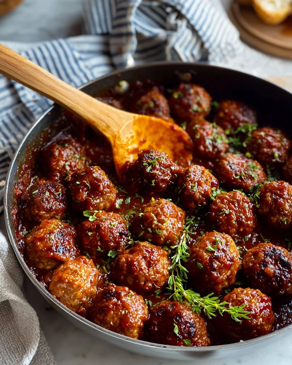 Delicious homestyle BBQ meatballs served with sauce on a platter