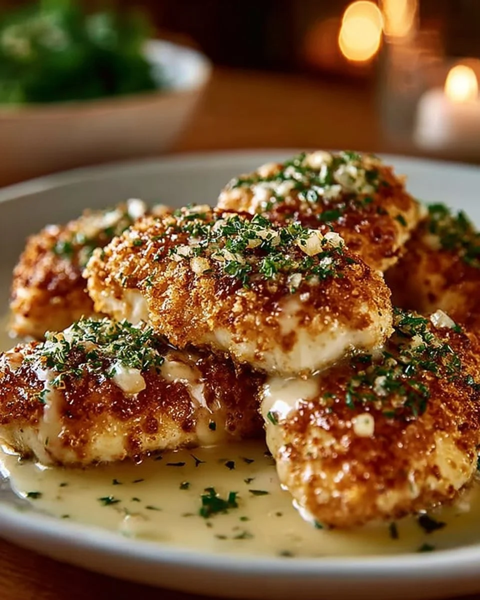 Delicious Longhorn Steakhouse-style Parmesan Chicken plated with herbs