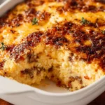 Delicious McGriddle Casserole with pancakes, sausage, and maple syrup