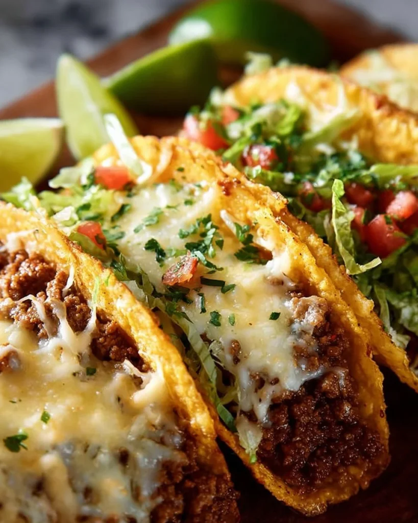 Old School Beef Tacos served on a plate with fresh toppings