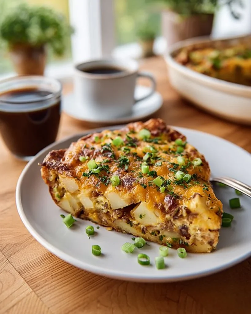 Savory breakfast potato bake with crispy potatoes and delicious toppings