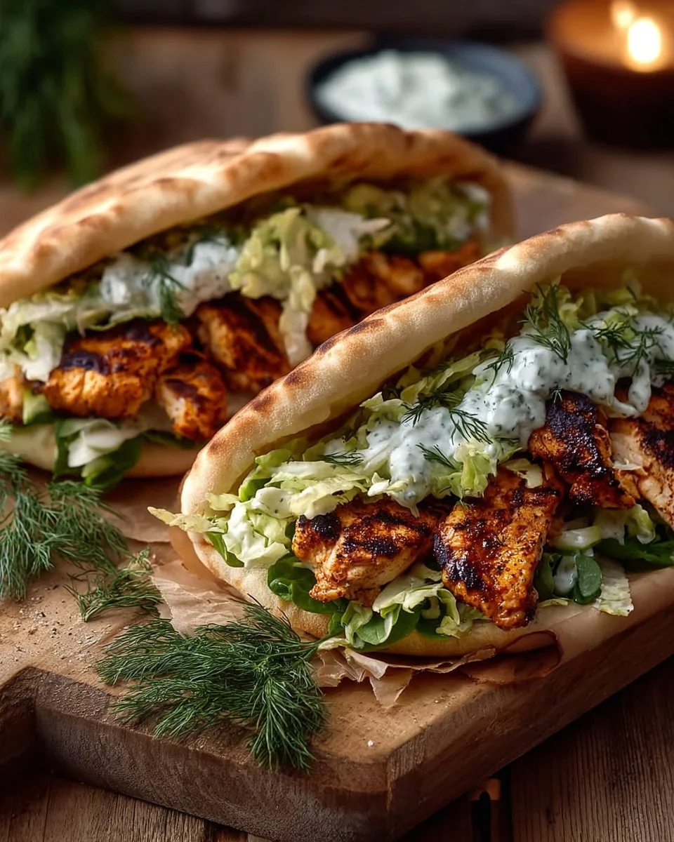 Sheet pan chicken pitas with fresh vegetables and toppings ready to serve.