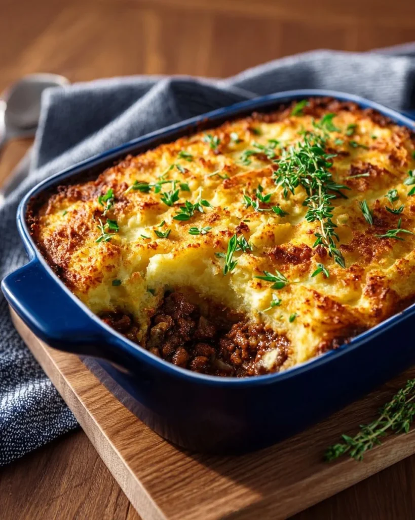 Homemade Shepherd's Pie with mashed potatoes and ground meat