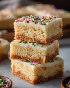 Delicious soft sugar cookie bars topped with colorful frosting.
