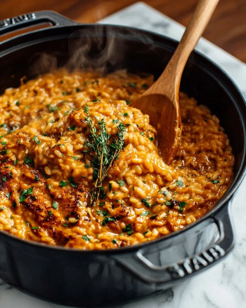 Delicious bowl of Spicy Italian Sausage Orzo topped with herbs
