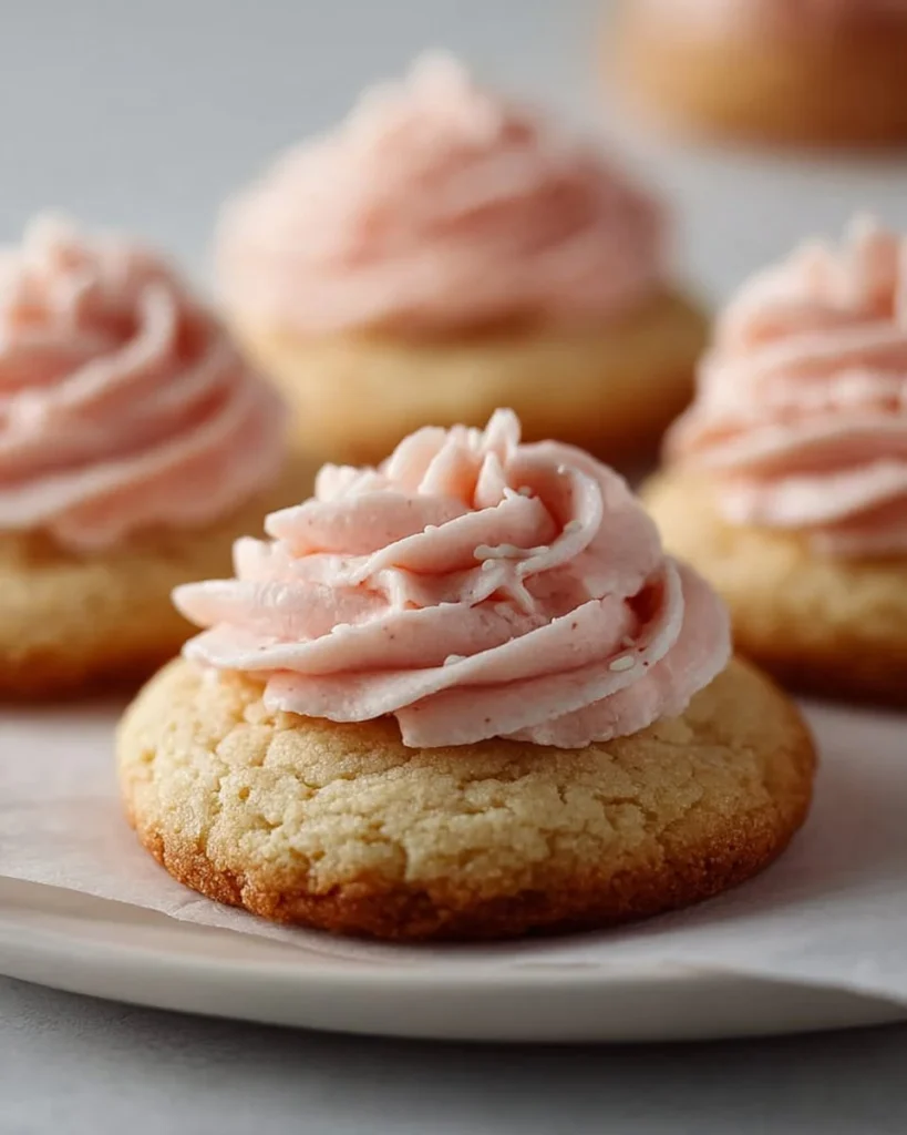 Delicious sugar cookie buttercream frosting spread on a cookie