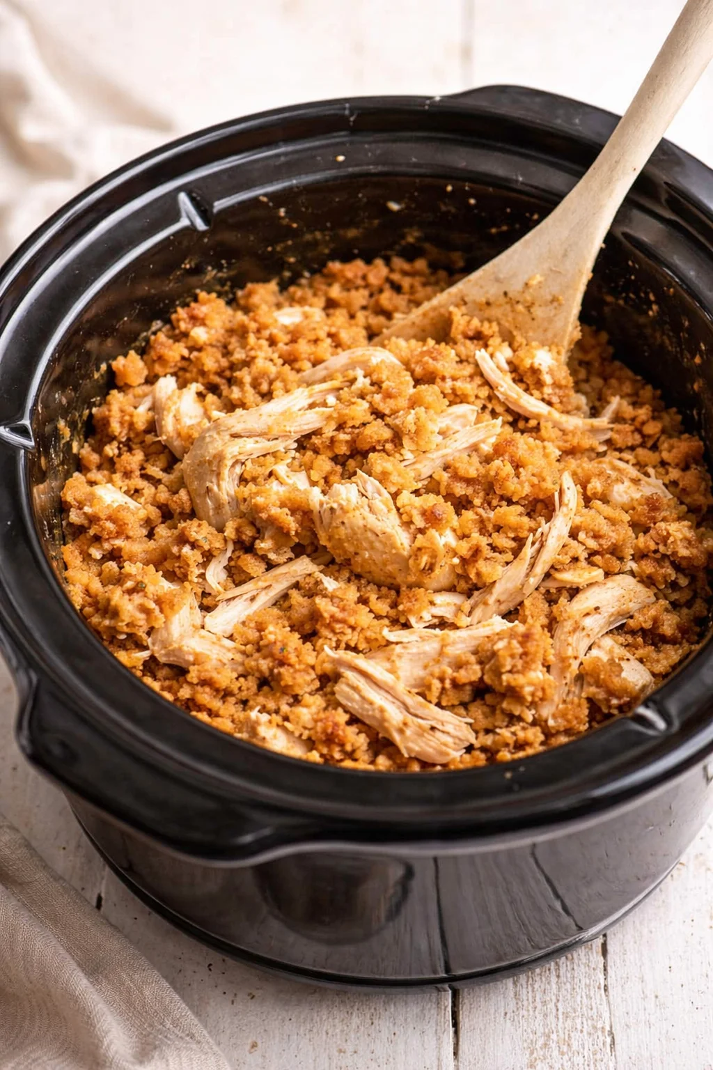Delicious slow cooker chicken with stuffing, a simple 4 ingredient recipe.