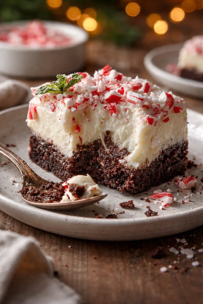 Delicious Candy Cane Lush dessert served on a festive plate.
