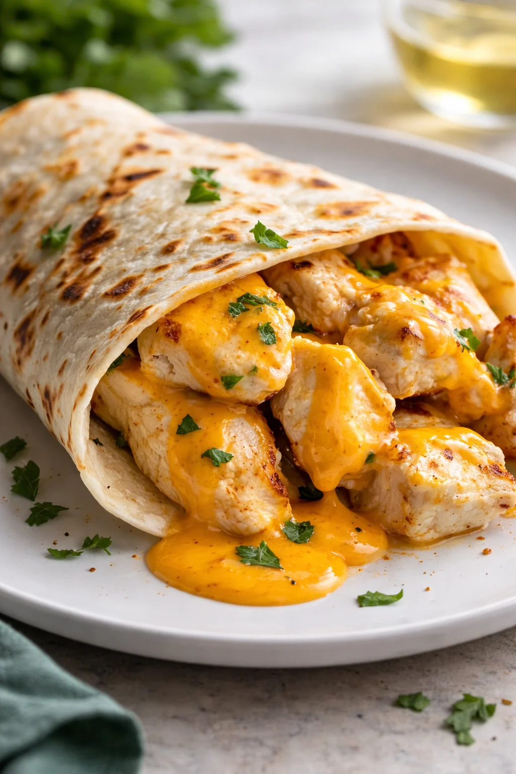 Cheesy garlic chicken wraps served on a plate