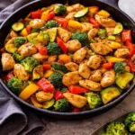 Delicious Chicken and Vegetables Skillet dish served in a pan