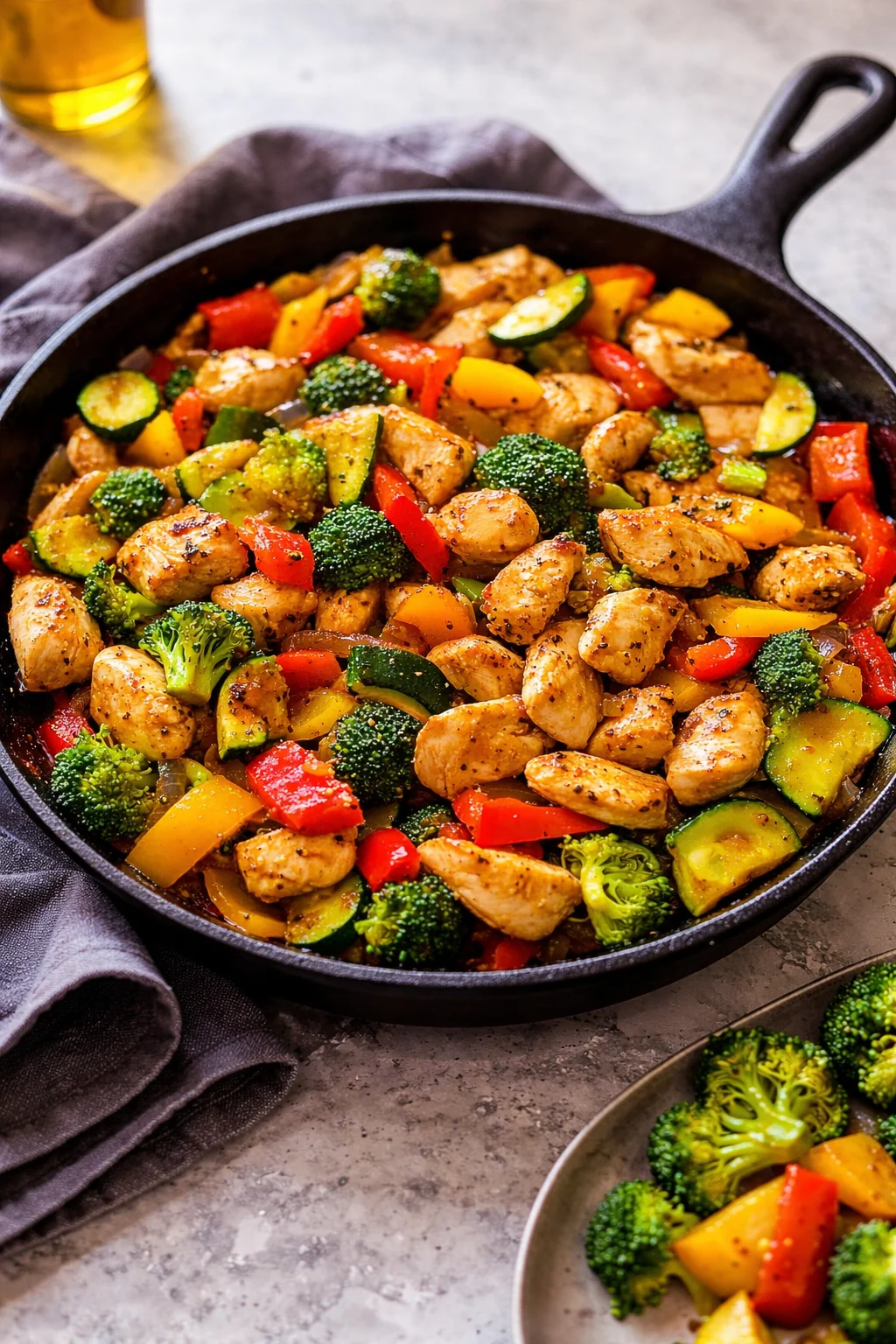 Delicious Chicken and Vegetables Skillet dish served in a pan