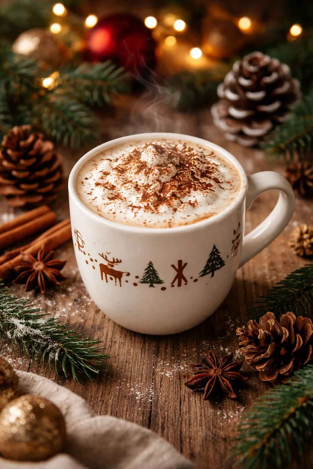 Delicious Christmas Chai Latte with festive spices and cream