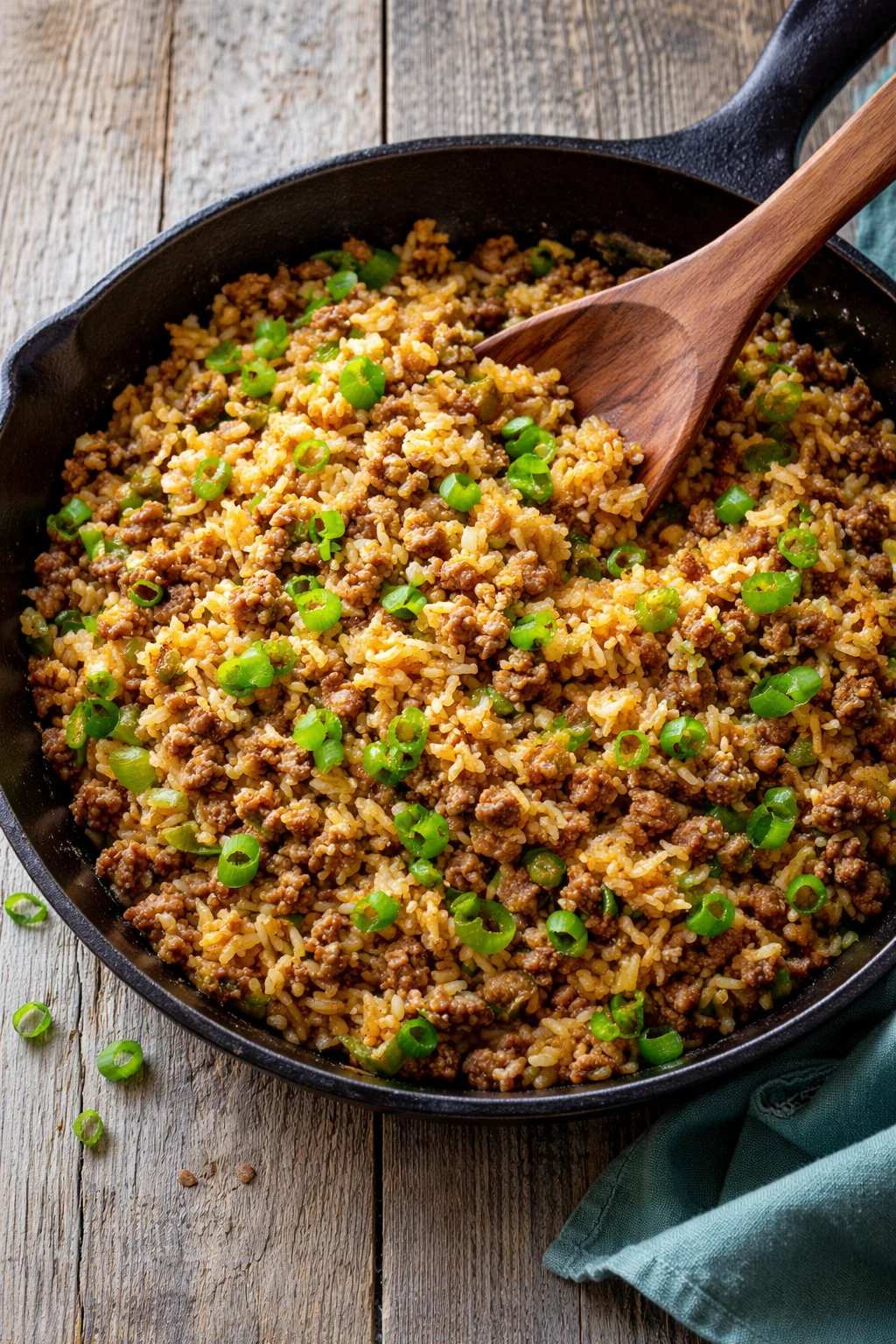 Bowl of homemade Copycat Popeye's Cajun Rice garnished with fresh herbs