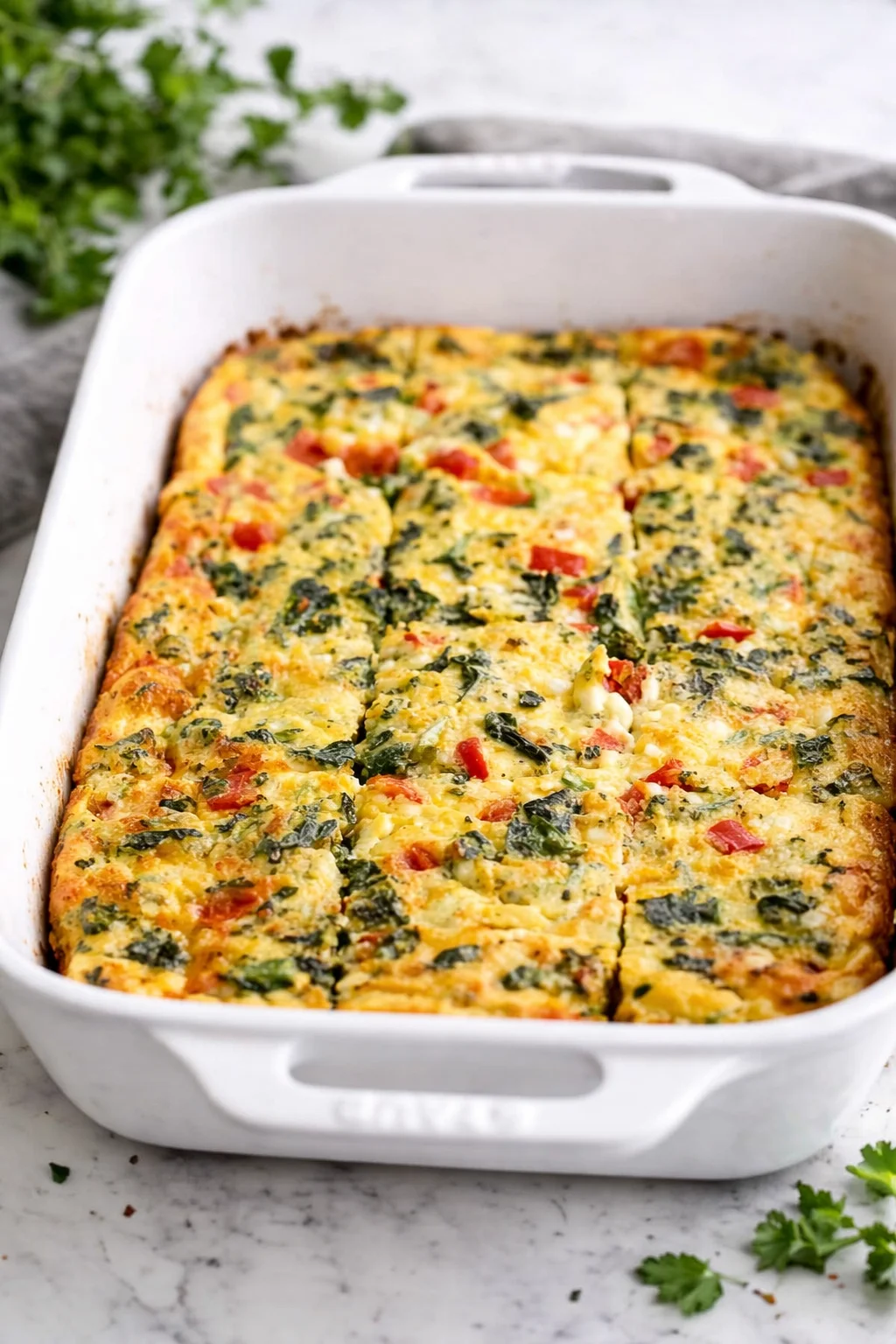 Cottage Cheese Egg Bake with fresh herbs and vegetables