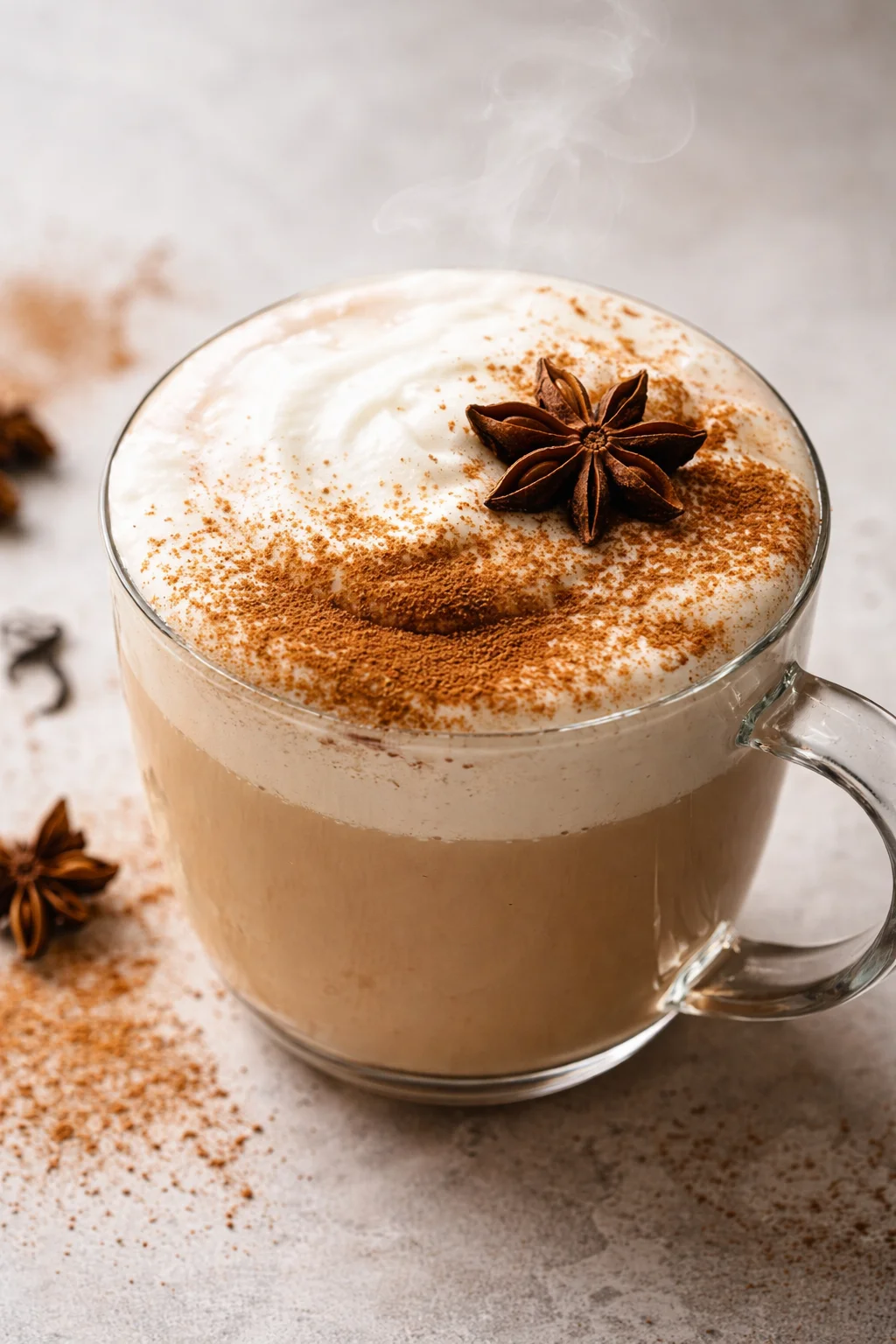 A cozy chai latte topped with cinnamon and served in a warm mug