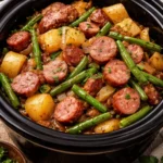 Crockpot Kielbasa and Green Beans dish served in a bowl