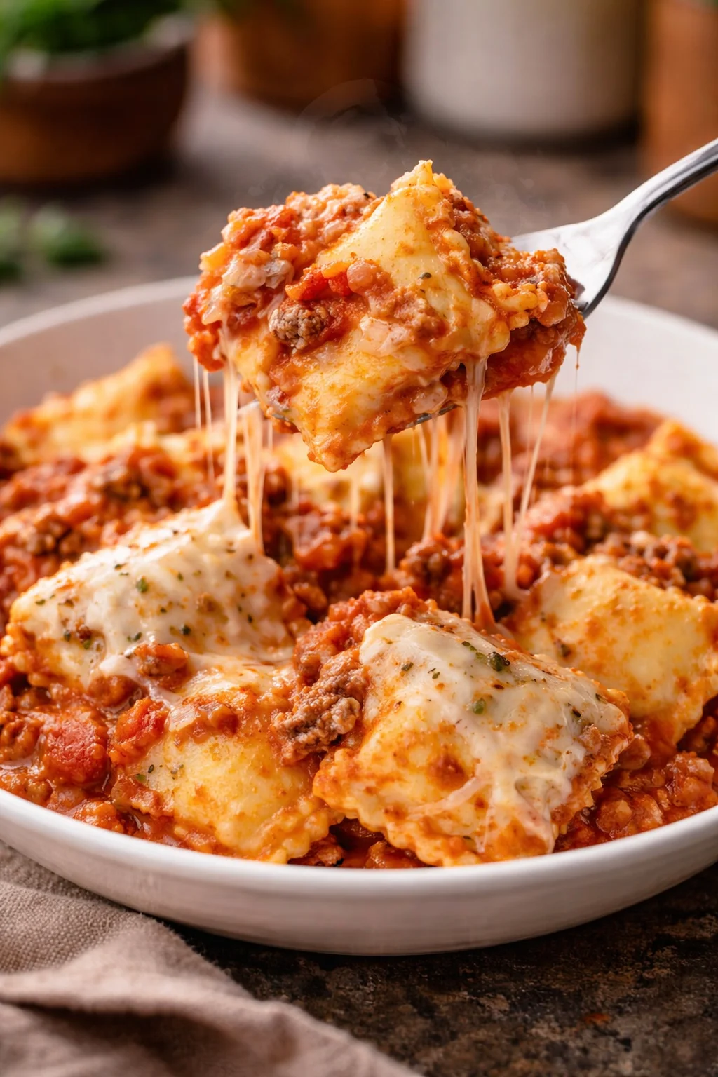 Delicious Crockpot Lasagna with Ravioli in a slow cooker dish