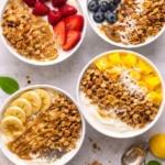 Customizable yogurt granola bowls with fresh fruit and toppings