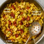 Delicious plate of easy fried cabbage garnished with herbs