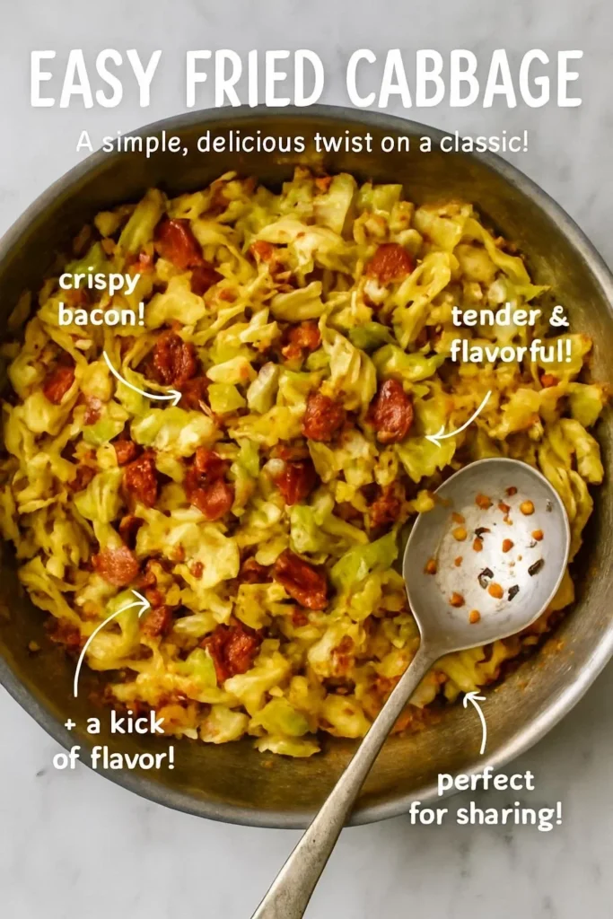 Delicious plate of easy fried cabbage garnished with herbs