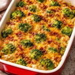 Delicious easy low carb chicken casserole served in a baking dish