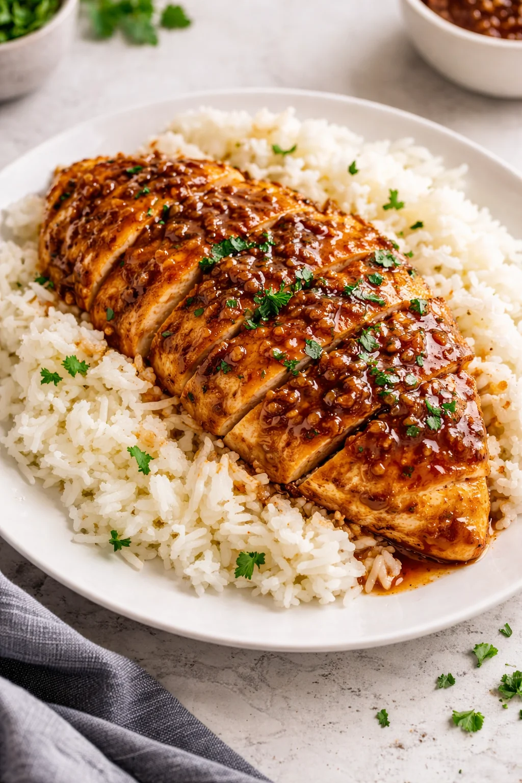 Delicious Honey Garlic Chicken served with vegetables on a plate.