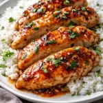 Juicy Honey Garlic Chicken Breasts garnished with herbs on a plate