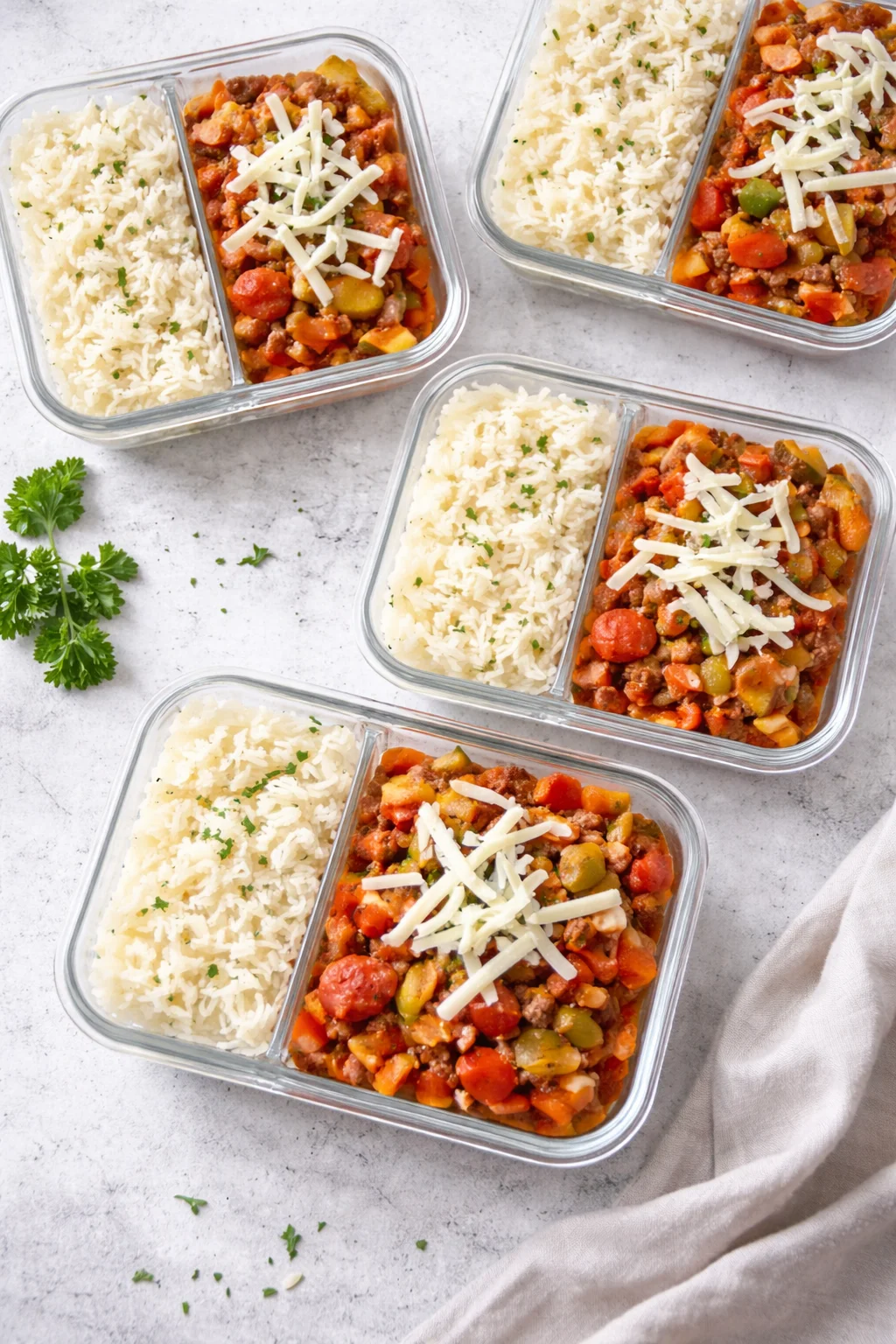 Colorful unstuffed pepper bowls filled with healthy ingredients for meal prep.