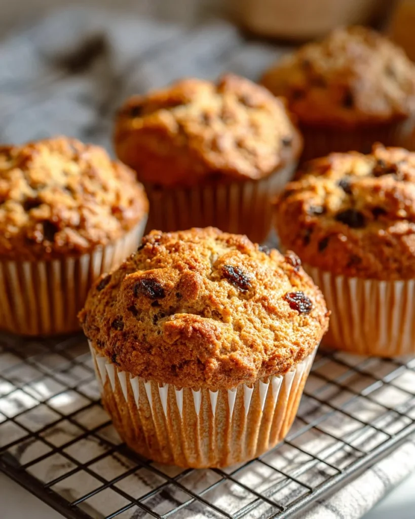 Homemade Morning Glory Muffins with nuts, carrots, and raisins