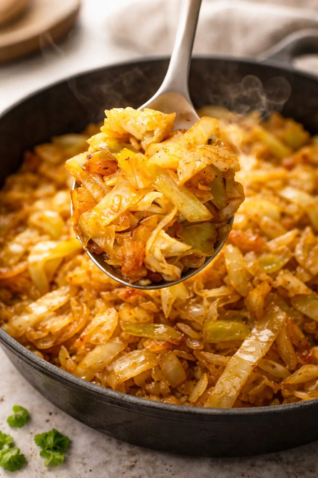 Delicious simple sautéed cabbage served in a bowl.