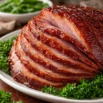 Delicious Slow Cooker Amish Christmas Ham plated for a festive meal.