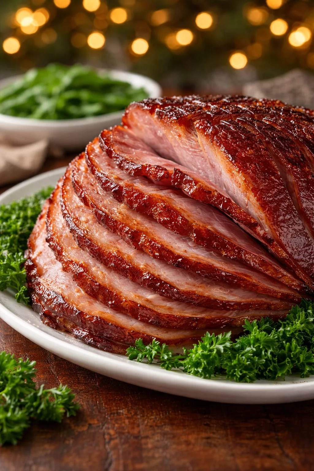 Delicious Slow Cooker Amish Christmas Ham plated for a festive meal.