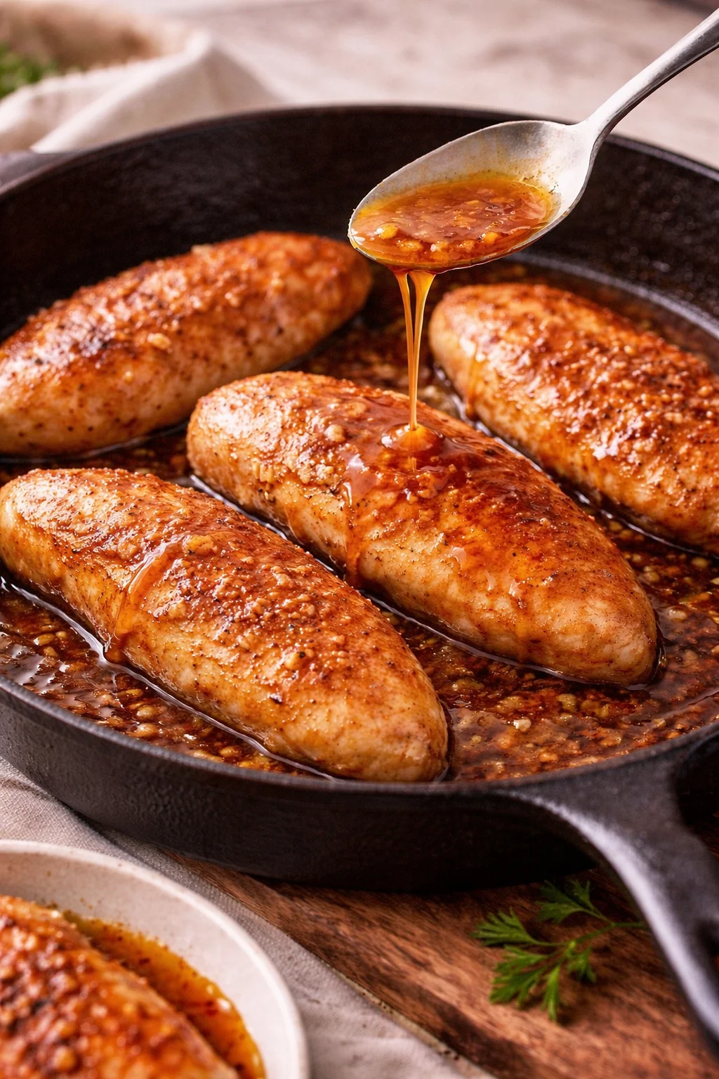 Delicious honey butter chicken served with a side of vegetables