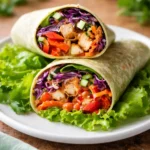 Thai Peanut Chicken Wraps with grilled chicken and veggies wrapped in a tortilla