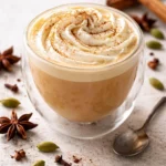 Creamy vanilla chai latte topped with spices and foam