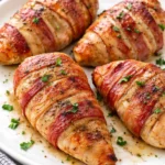 Bacon wrapped chicken breast cooked to perfection