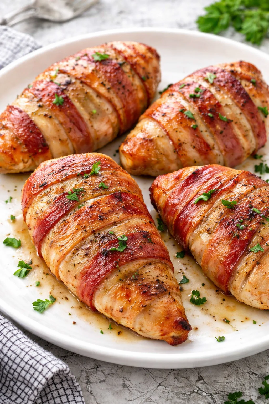 Bacon wrapped chicken breast cooked to perfection
