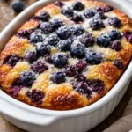 Blueberry Buttermilk Pancake Casserole baked in a dish