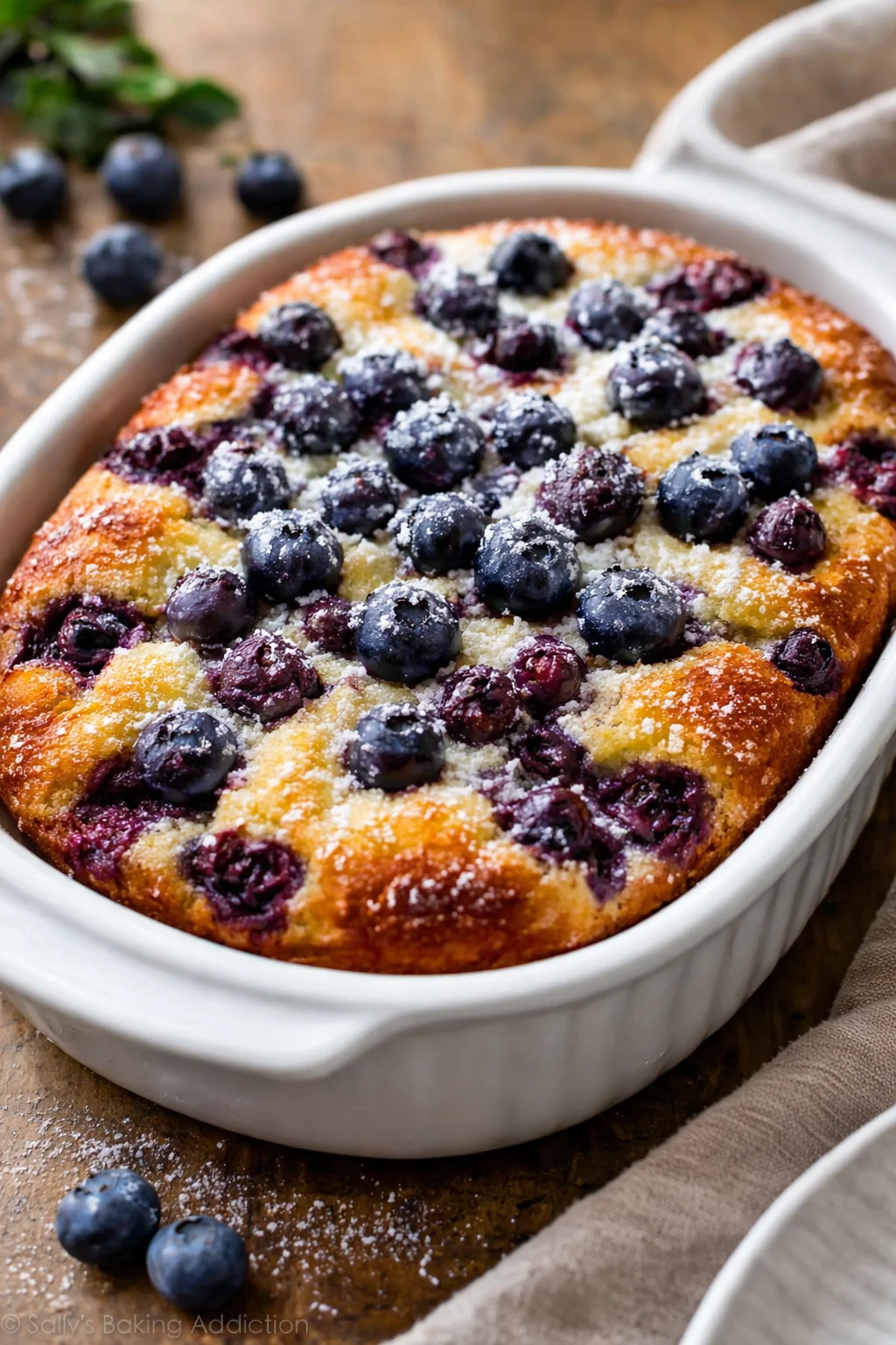 Blueberry Buttermilk Pancake Casserole baked in a dish