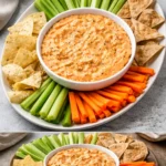 Delicious Buffalo Chicken Dip served with tortilla chips and celery sticks