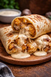 Delicious Cheesy Garlic Chicken Wraps ready to serve