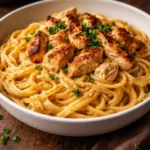 Delicious Cowboy Butter Chicken Linguine served in a bowl