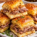 Delicious easy French Dip sliders served with au jus for dipping