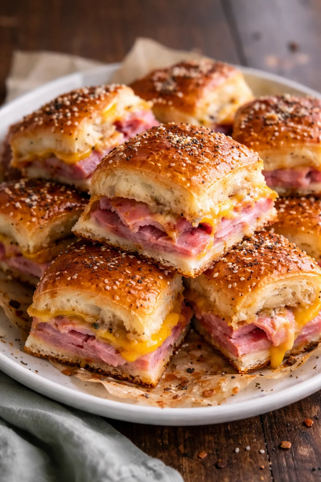 Easy ham and cheese Hawaiian sliders on a serving platter