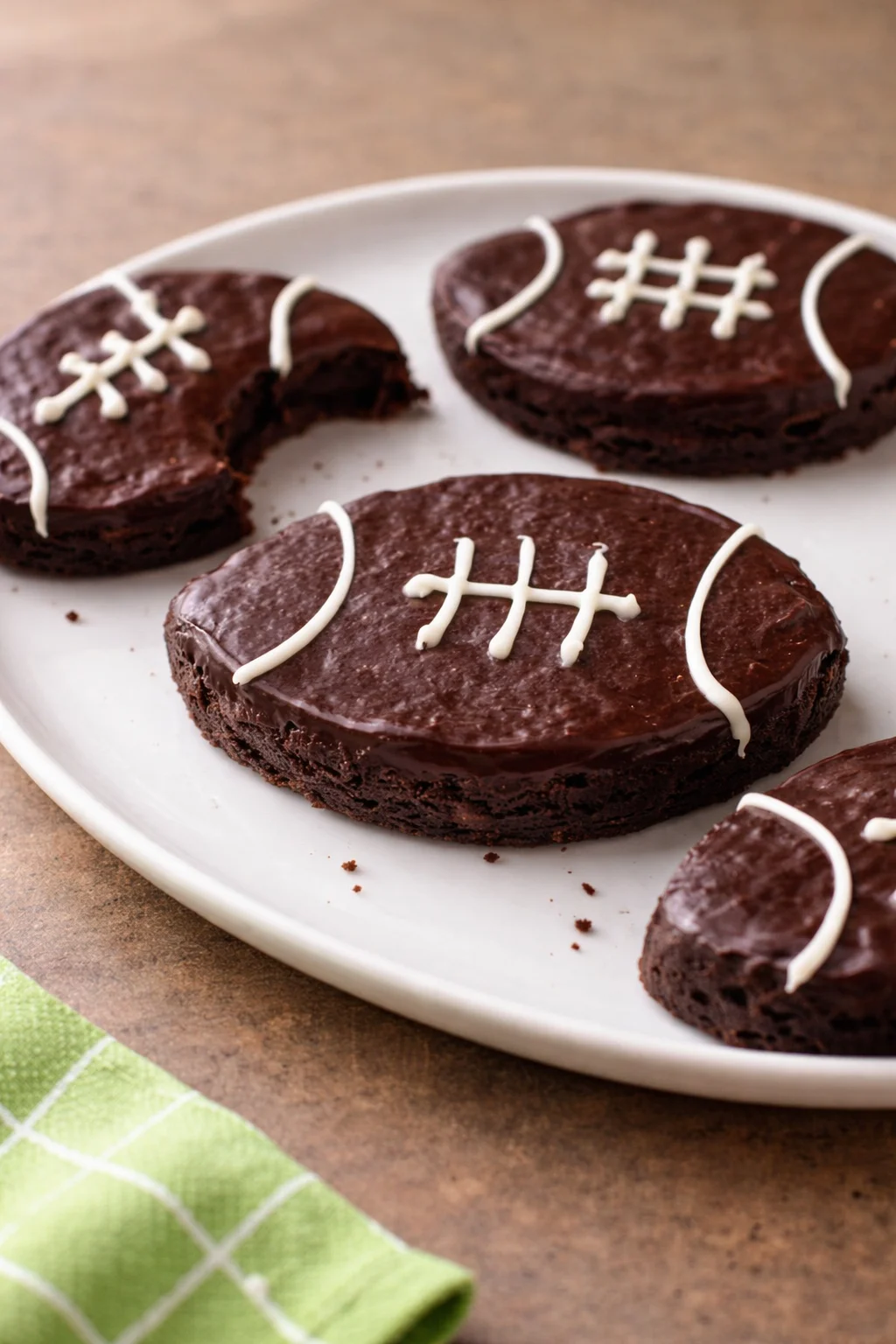 Fudgy football brownies decorated for game day treats